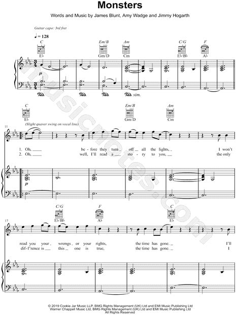 James Blunt "Monsters" Sheet Music in Eb Major (transposable ...