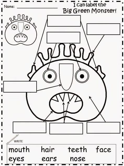 Monster activities: FREE label the monster worksheet. Perfect for Go Away Big Green Monster ...