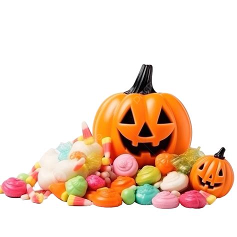 Halloween Pumpkin With Sweets Candies And Ghost Marshmallow, Pumpkin ...