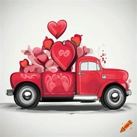 Illustration of a vintage valentine truck on Craiyon