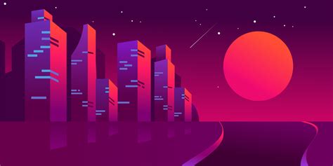 retro futuristic night city with moon or sun , Cityscape of cyber punk 3186299 Vector Art at ...