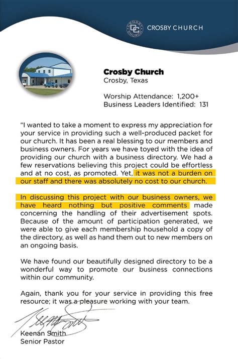 Crosby Church Testimonial Letter - CIBINFO