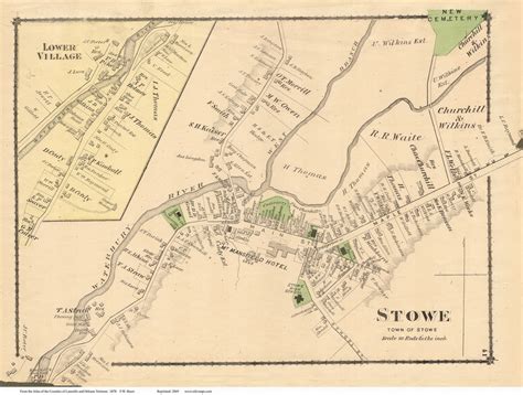 Stowe Village, Vermont 1878 Old Town Map Reprint - Lamoille Co. - OLD MAPS