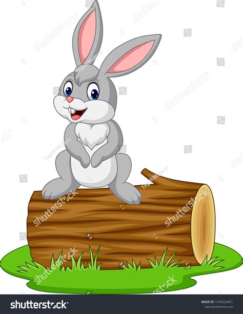 Cartoon Rabbit Sitting On Log Stock Illustration 1376524451 | Shutterstock