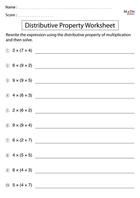 Distributive Property Worksheets with Answer Key