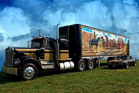 Smokey And The Bandit Tribute 1973 Kenworth W900 Black And Gold Semi Truck And The Bandit ...