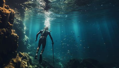 Premium AI Image | Spearfishing underwater