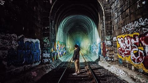 Royalty-Free photo: Night tunnel lights | PickPik