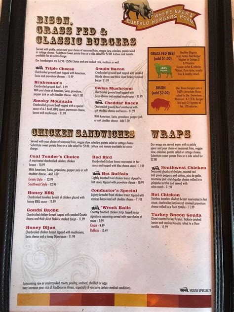 Menu at Trainwreck Saloon pub & bar, Rock Hill, Manchester Rd