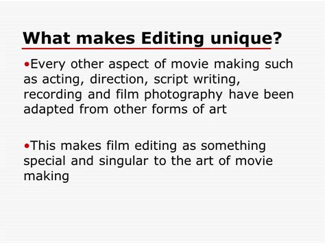 The Concepts and Techniques of Film Editing - 1031 Words | Presentation ...