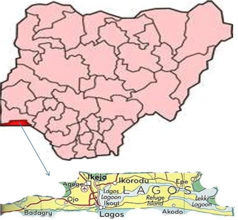 This is a map of Nigeria and Lagos state in relation to the land mass... | Download Scientific ...