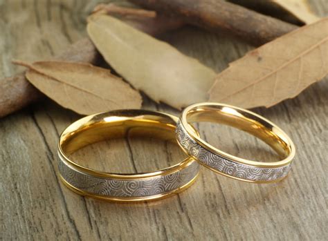 Handmade Gold Wedding Bands, Couple Rings Set, Titanium Anniversary Rings Set, - Rings