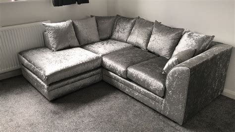 Michigan Crushed Velvet Sofa Silver / Grey Corner Left Hand | Velvet ...