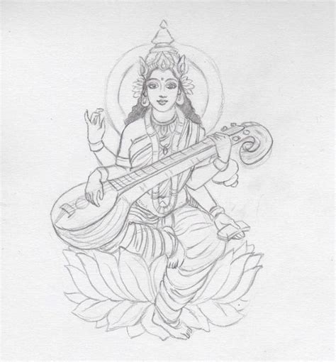 Saraswati Sketch Photos, Beautiful Sketch of Mata Saraswati