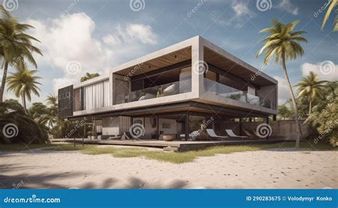 Modern House with Panoramic Windows on the Beach. Modern Beach House Design. Modern Architecture ...