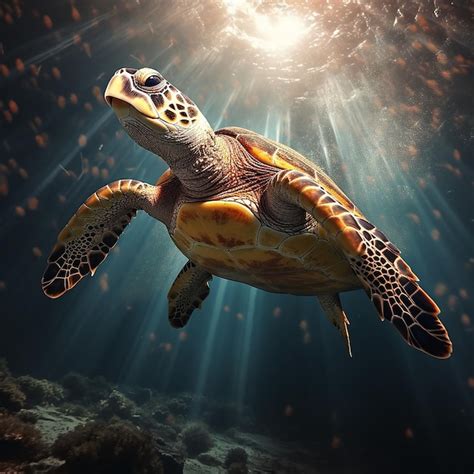 Premium AI Image | Underwater Elegance Dramatic Light Photography of a Sea Turtle