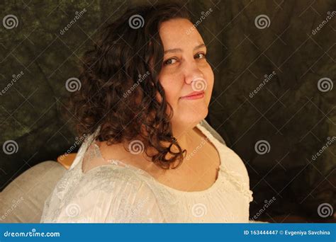 Portrait of a Full Happy Woman in a White Dress. Plus Size Model Stock Image - Image of figure ...