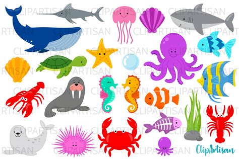 Sea Creatures Clipart, Under the Sea Clip Art, Whale, Shark By ClipArtisan | TheHungryJPEG