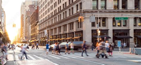 New York City street scene with crowds of people walking in Midtown Manhattan Stock Photo ...