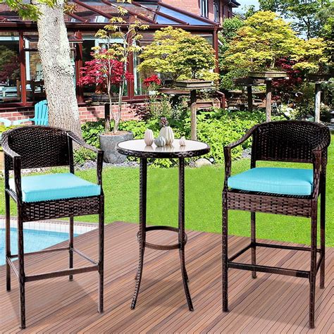 uhomepro 3pcs Patio Bar Set, Rattan Design with Height Counter Outside Tall Table and Chair ...