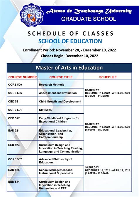 Schedule of Classes – Ateneo de Zamboanga University