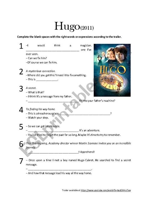 Movie trailer (listening activity) - Hugo - ESL worksheet by arrudamandy