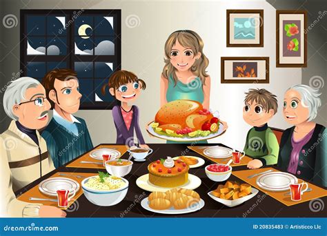 Thanksgiving family dinner stock vector. Illustration of cartoon - 20835483