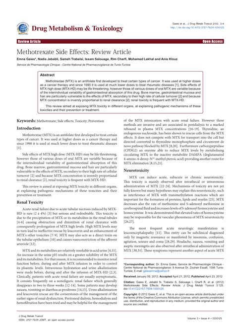 (PDF) Methotrexate Side Effects: Review Article