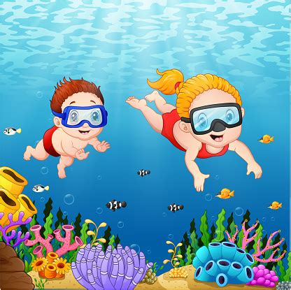 Cartoon Kids Diving Underwater Stock Illustration - Download Image Now ...