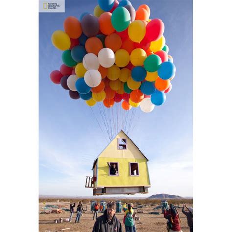 Inspired by the Pixar film Up, a house is lifted into the air using a ...