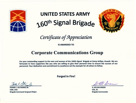 Army Certificate Of Appreciation Template | Certificate of achievement ...