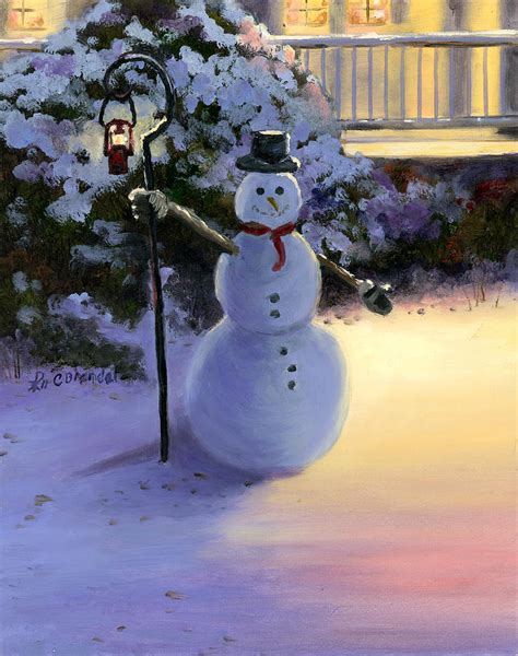 Winter Snow Man Painting by Cecilia Brendel