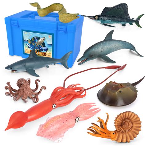 Volnau 9PCS Pacific Ocean Animal Figurines Sea Creature Toys Sea Shark Toys for Toddlers Kids ...