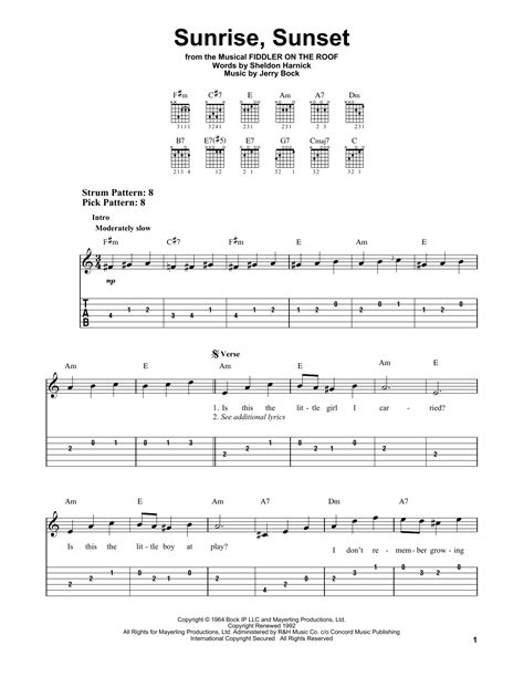 Sunrise, Sunset (from Fiddler On The Roof) by Bock & Harnick - Easy Guitar Tab - Guitar Instructor