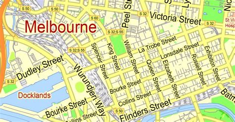 Melbourne PDF Map, Australia, exact vector street map, V27.11, fully editable, Adobe PDF, G-View ...