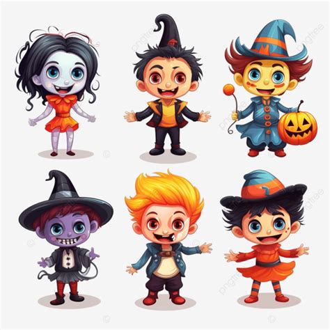 Six Children In Scary Carnival Costumes For Halloween, Cartoon Kids ...