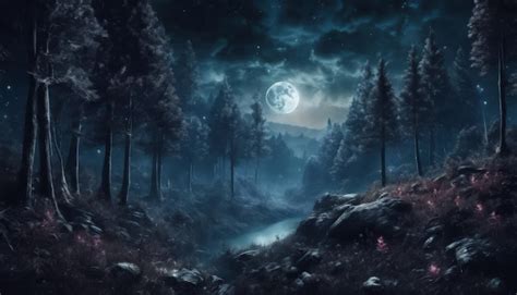 Premium AI Image | Mysterious Fantasy Dark Night of The Forest Wallpaper