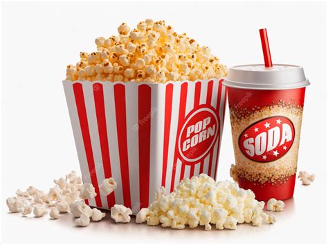 Premium Photo | Popcorn and soda photorealistic illustration isolated on a white background