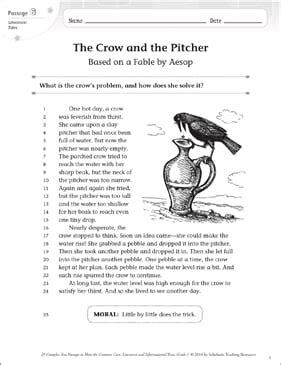 The Crow and the Pitcher: Text & Questions | Printable Texts and Skills ...