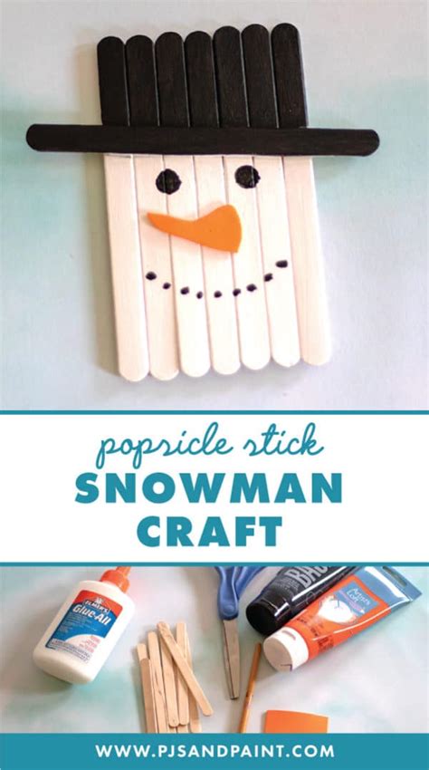 Popsicle Stick Snowman Craft - Pjs and Paint - Easy Crafts for Kids