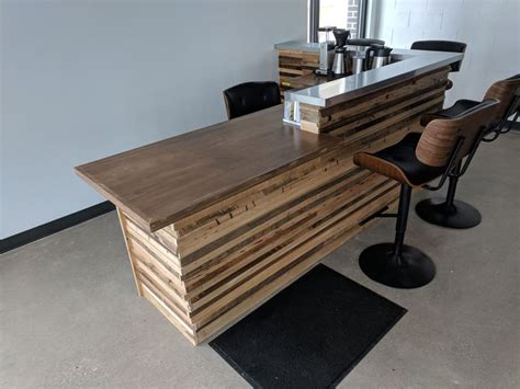 Custom Made Reclaimed Wood Slat Reception Desk | Wood slats, Reception ...