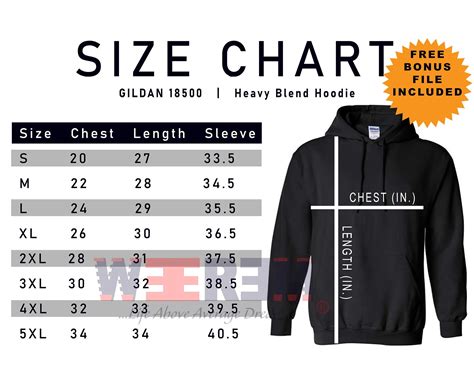 Hoodie Design Size Chart