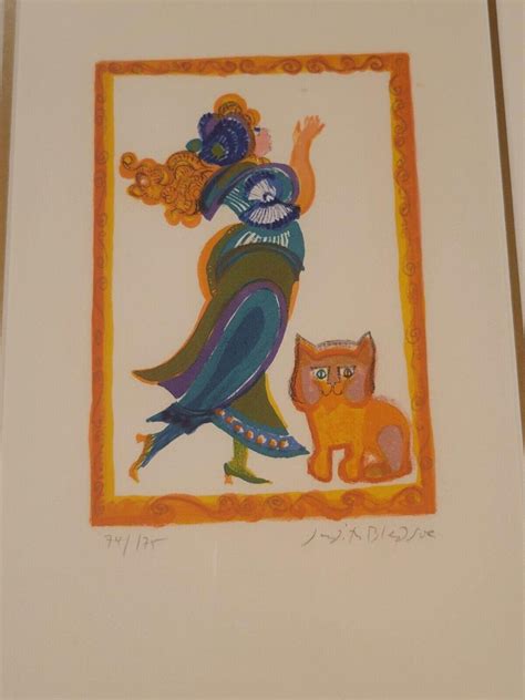 Judith Bledsoe Lady With Cat Signed Modern Lithograph 74/175 Framed Print - Etsy