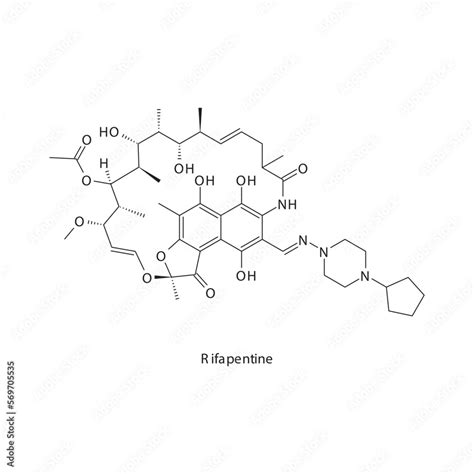 Rifapentine flat skeletal molecular structure Rifamycin antibiotic drug ...