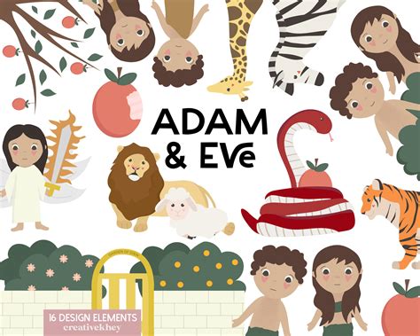 Adam and Eve Clipart, Garden of Eden Clipart, Tree of Knowledge, Bible Story Clipart, Sunday ...