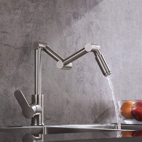 Stainless Steel Pot Filler 1-Handle 1-Hole Articulating Kitchen Faucet Deck Mount Brushed Nickel