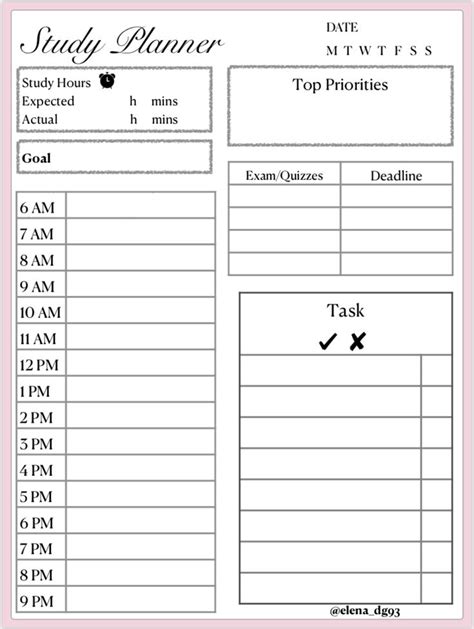 the daily planner is shown in black and white, with pink trimmings on it