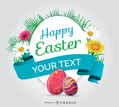 Happy Easter Rounded Symbol With Eggs And Flowers Vector Download