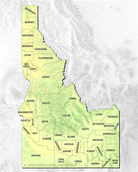 Physical map of Idaho