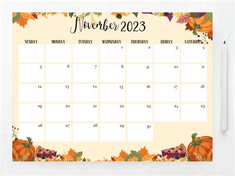 Editable November 2023 Calendar Printable Calendar - Etsy